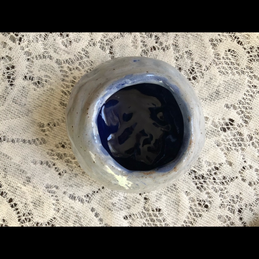 Light and dark blue pottery jar bowl vase votive